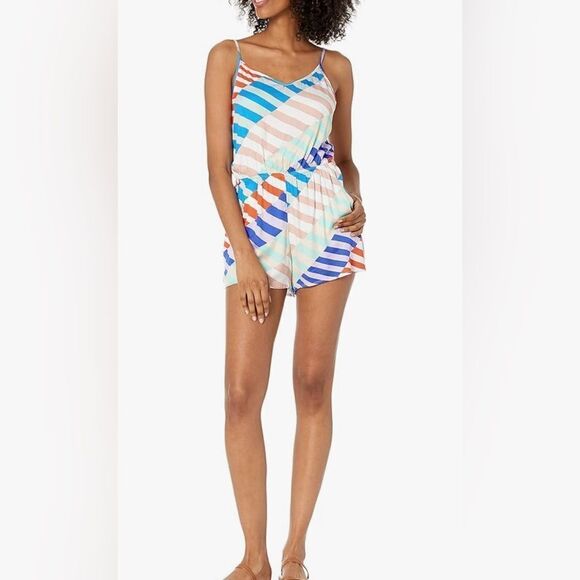 The Bikini Lab Pocket Romper Swim Cover-up. Elastic waist. Open tie back. Large - Picture 1 of 7